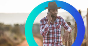 Graphic of a farmer using the Telstra network to call his friends and family.