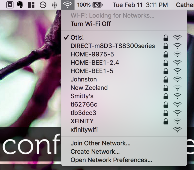 A screenshot of a list of Wi-Fi networks on a MacBook
