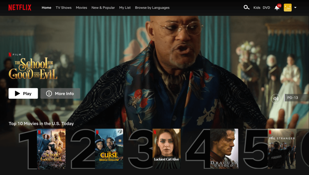 Netflix homepage October 2022