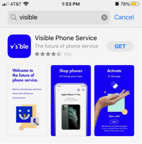 Screenshot of Visible app in the App Store